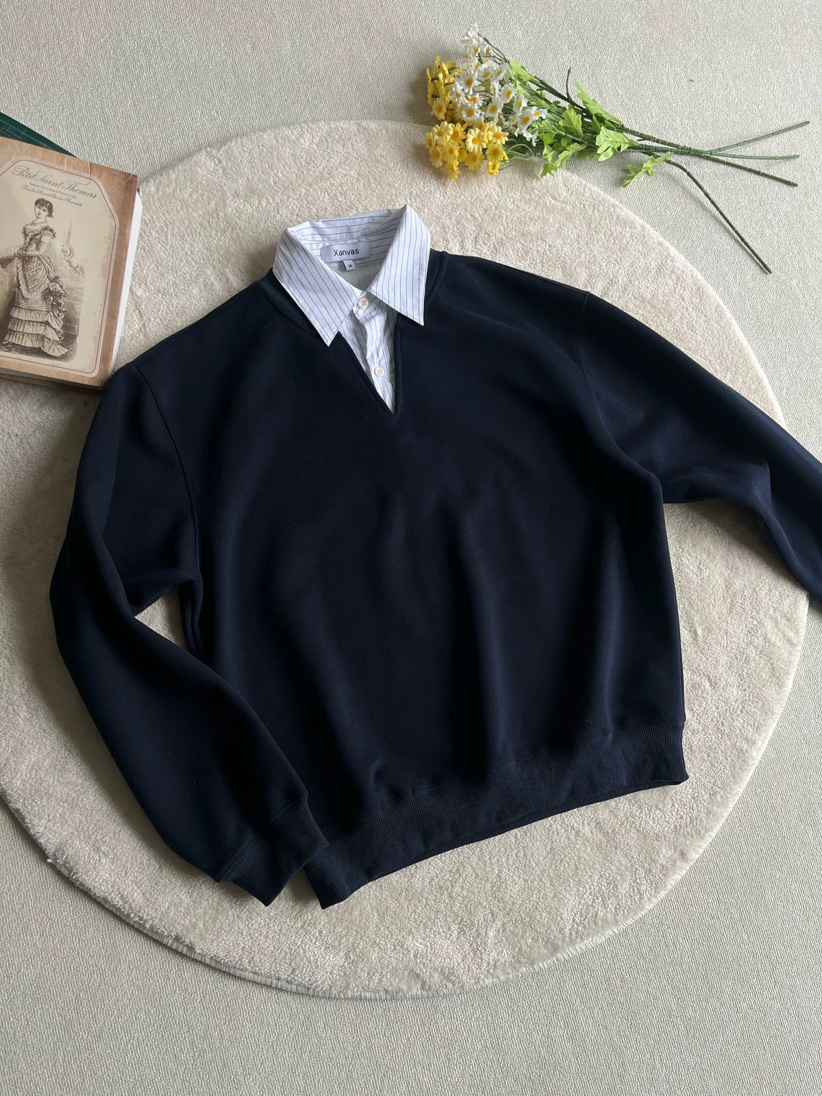 Layered-Look Collared V-Neck Sweatshirt product view 3
