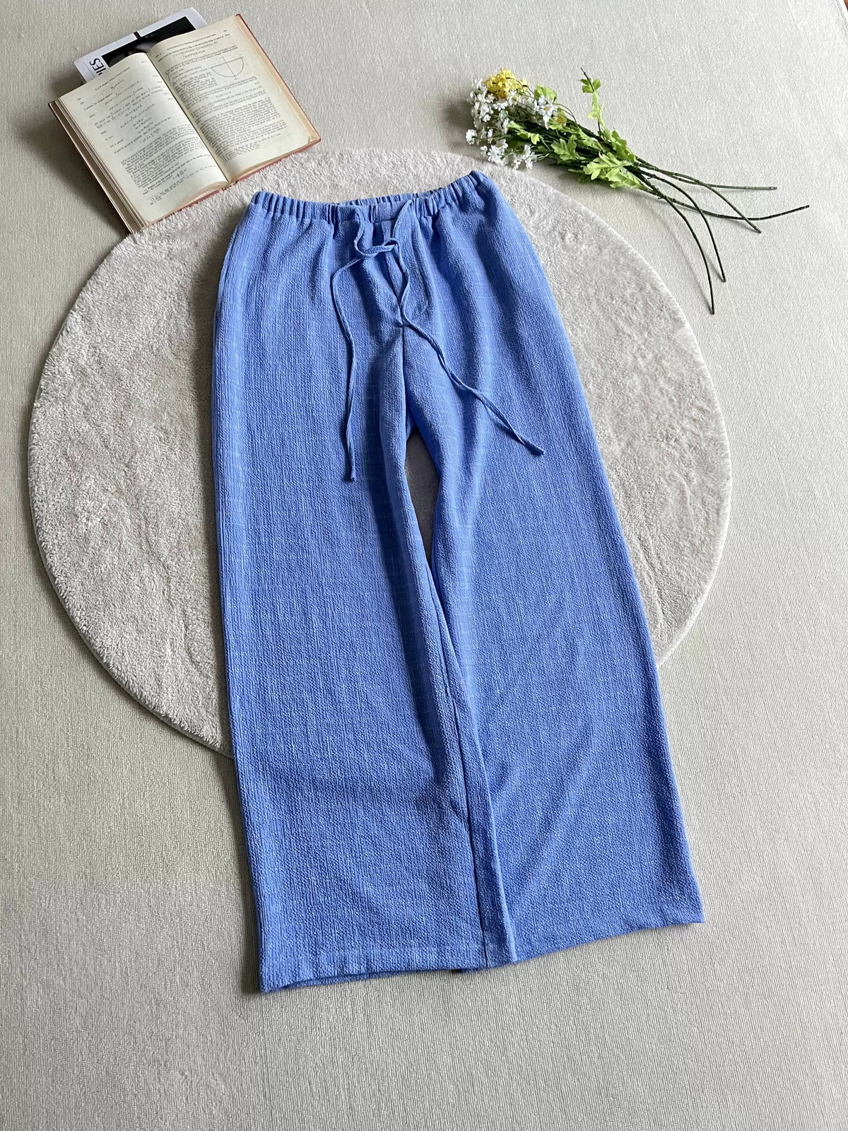Crinkled Check Wide-Leg Drawstring Pants product view 3