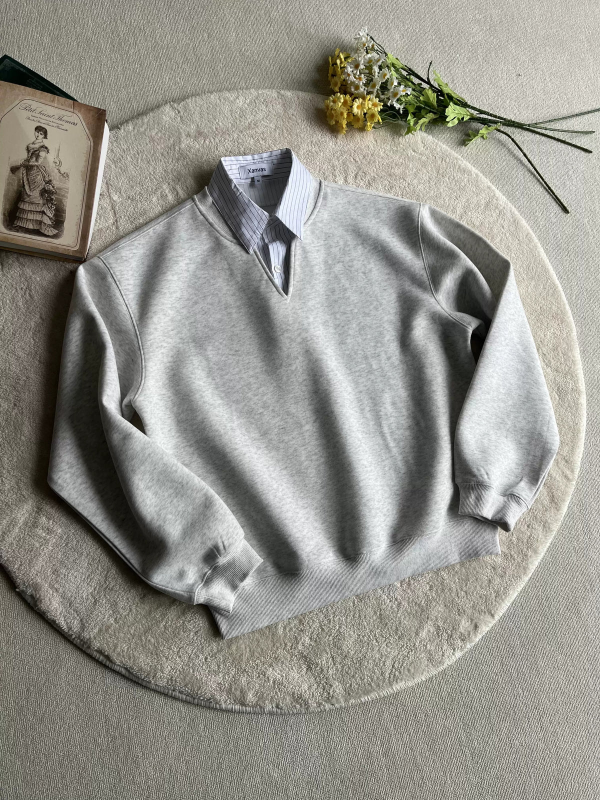 Layered-Look Collared V-Neck Sweatshirt product view 2