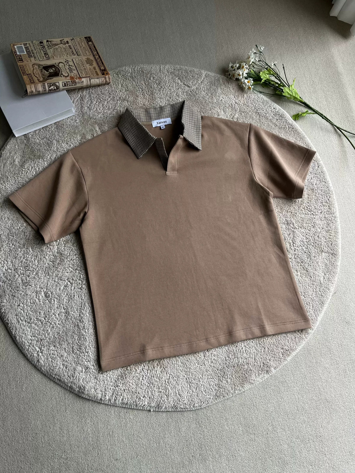 Houndstooth-Collar Short-Sleeve Polo product view 6
