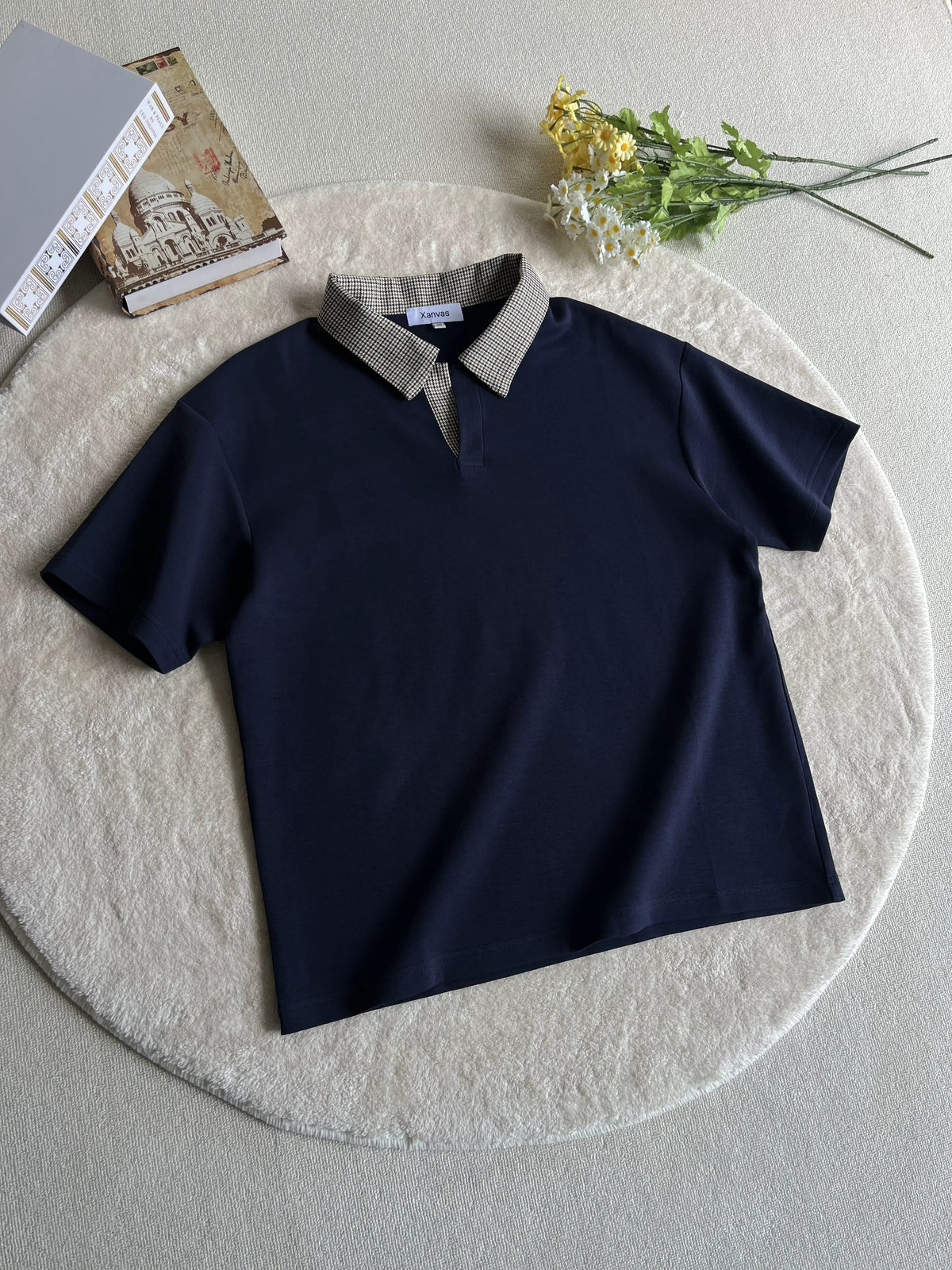 Houndstooth-Collar Short-Sleeve Polo product view 7