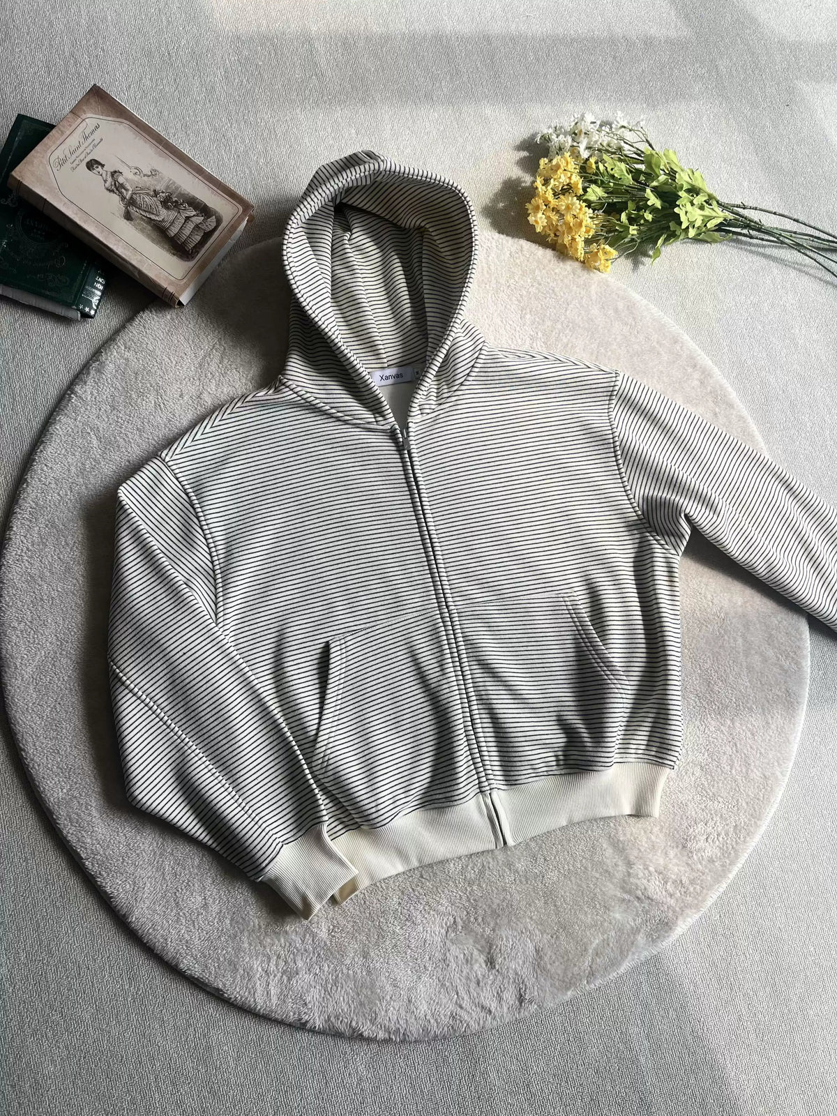 Fine-Stripe Fleece-Lined Zip Hoodie product view 2