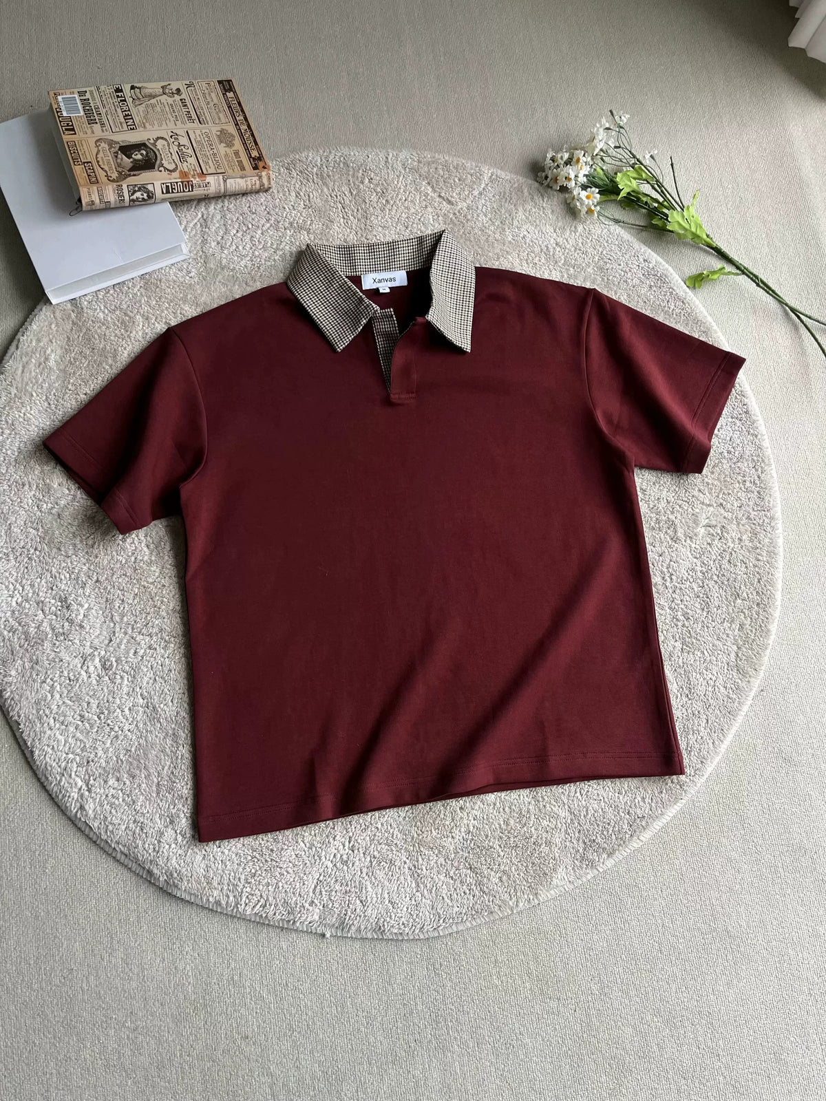 Houndstooth-Collar Short-Sleeve Polo product view 5