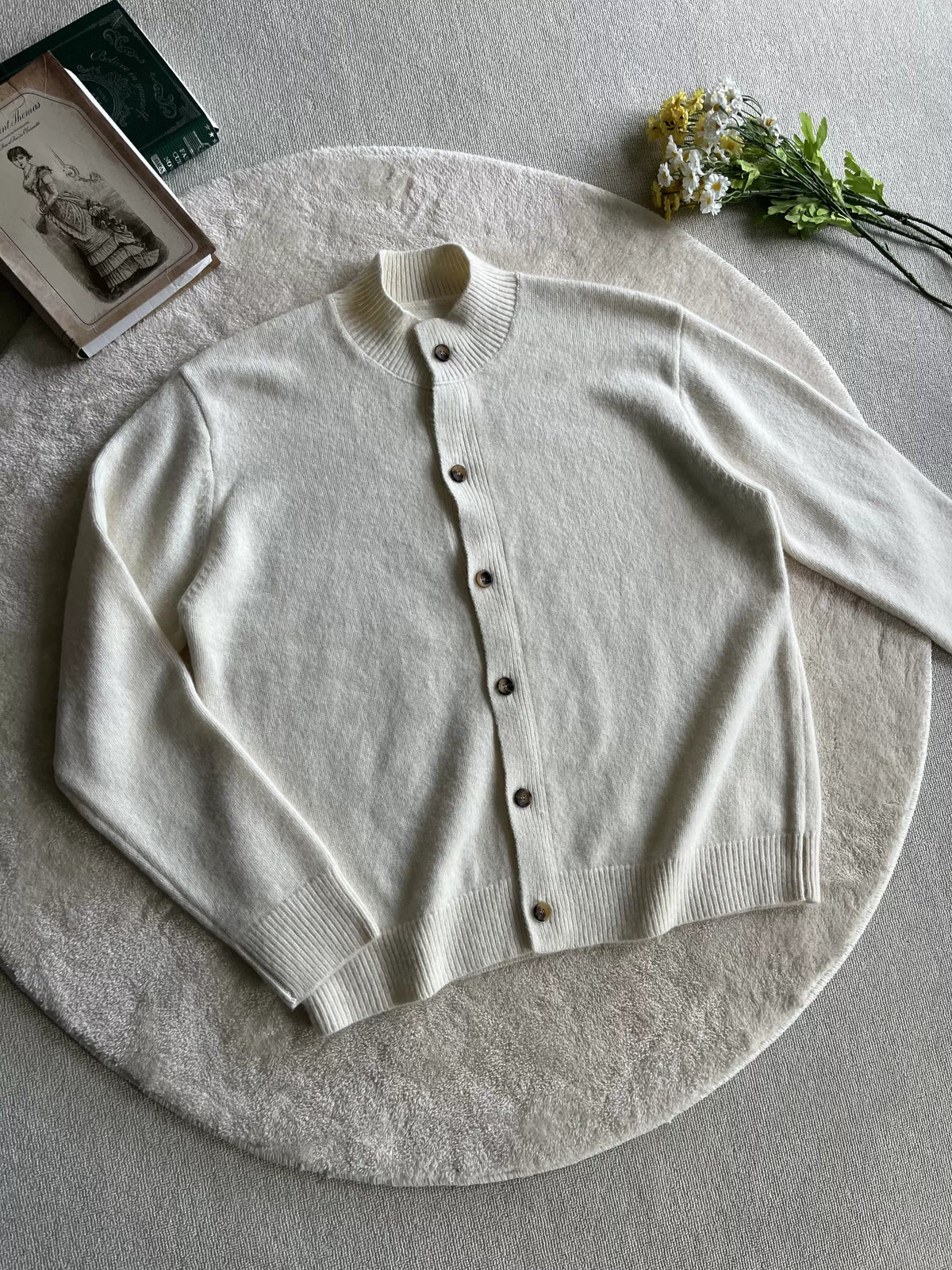 Wool-Blend Stand-Collar Cardigan product view 3