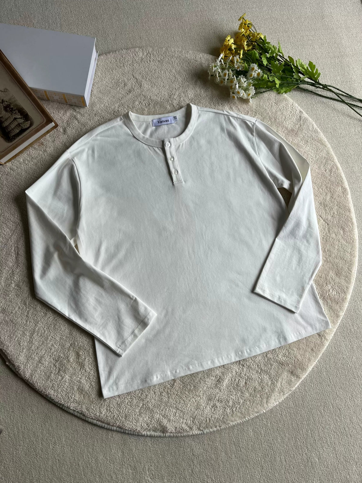Relaxed Long-Sleeve Henley Tee product view 5