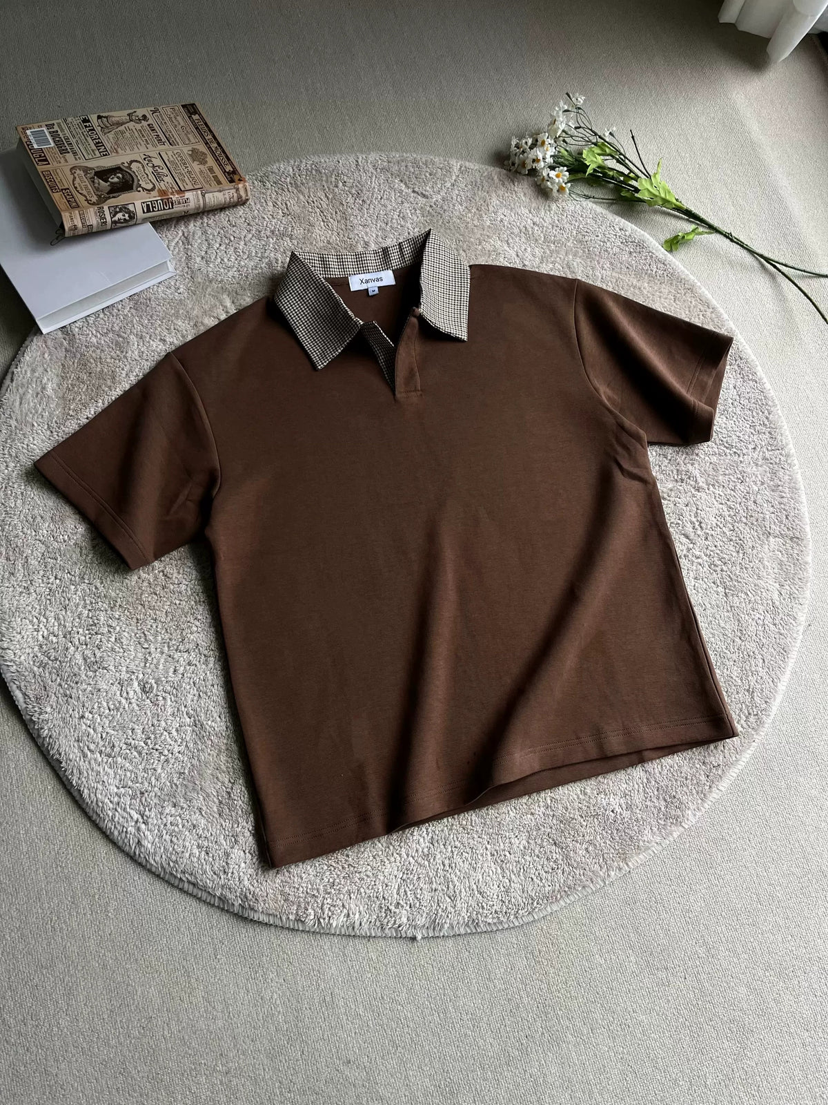 Houndstooth-Collar Short-Sleeve Polo product view 4