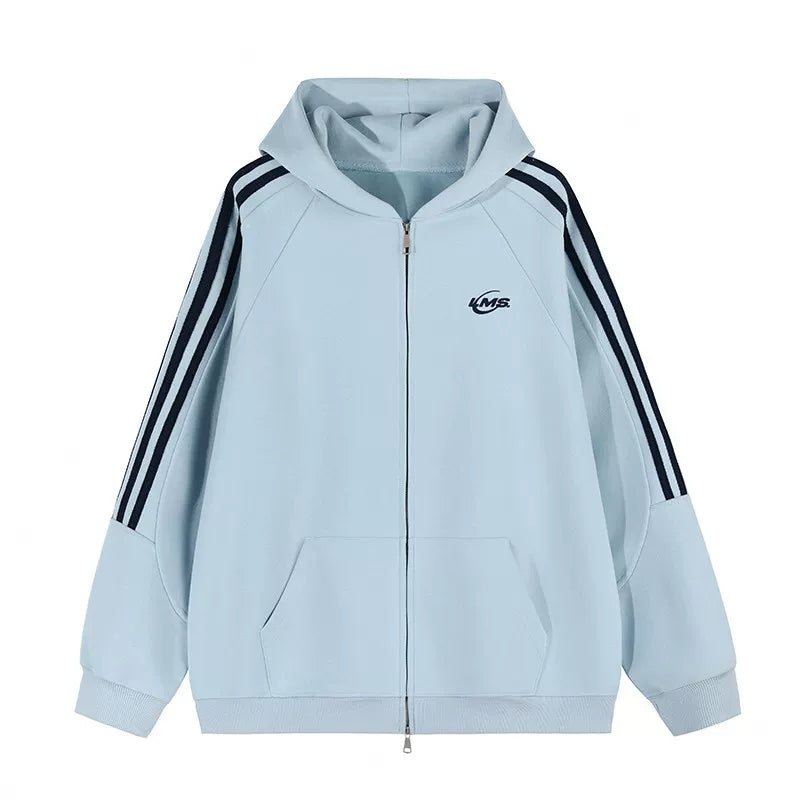 Chest-Emblem Triple-Stripe Zip Hoodie product view 2