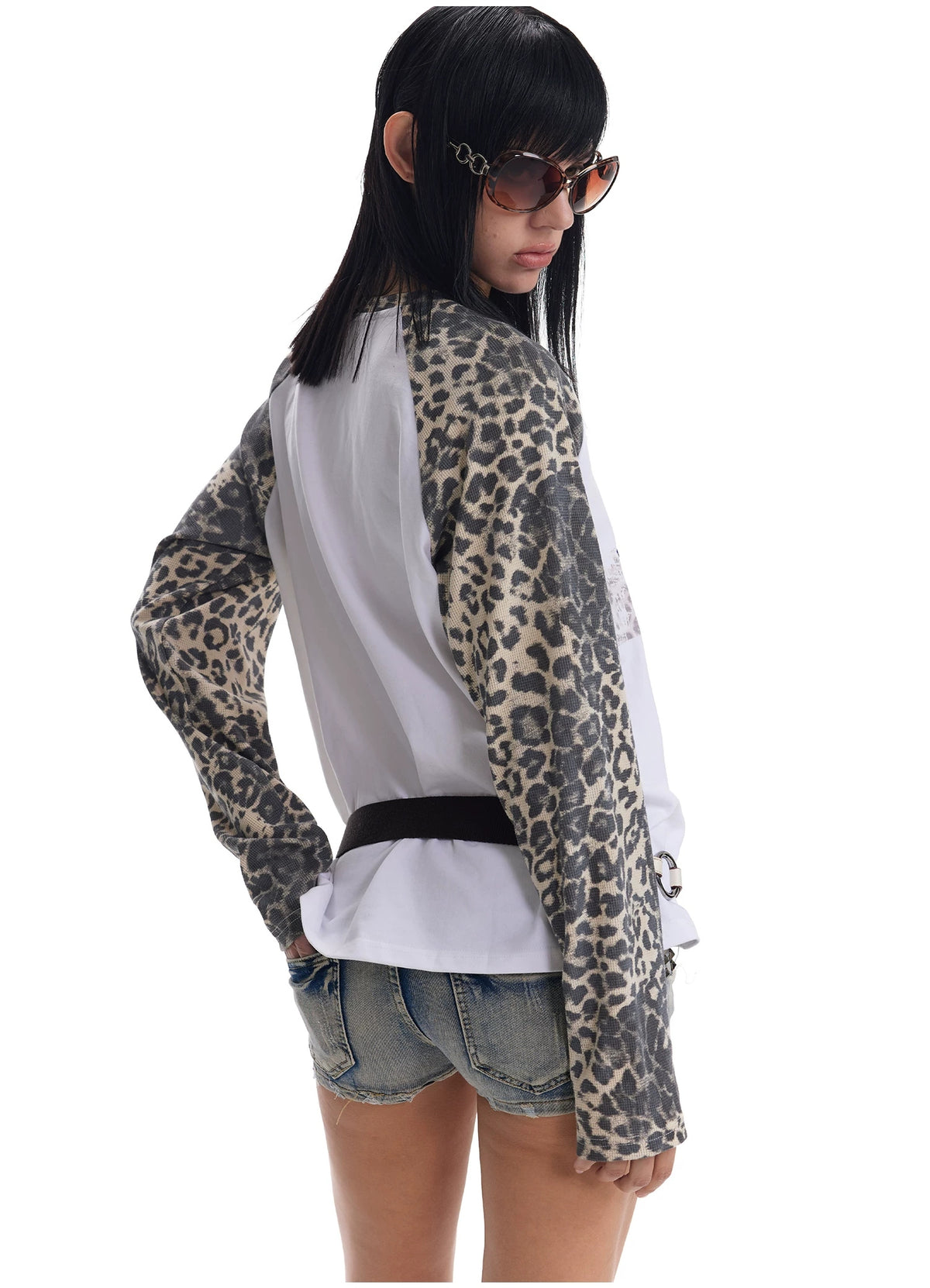 Leopard-Sleeve Star Graphic Raglan Tee product view 7
