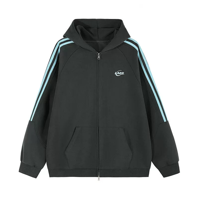 Chest-Emblem Triple-Stripe Zip Hoodie product view 4