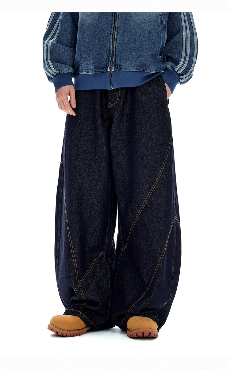 Curved-Seam Barrel-Leg Raw Denim Jeans product view 3