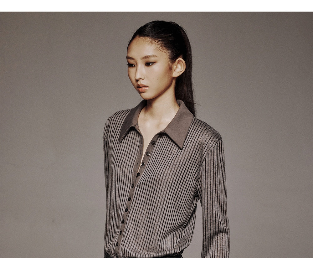 Sheer Ribbed Button-Front Shirt product view 8