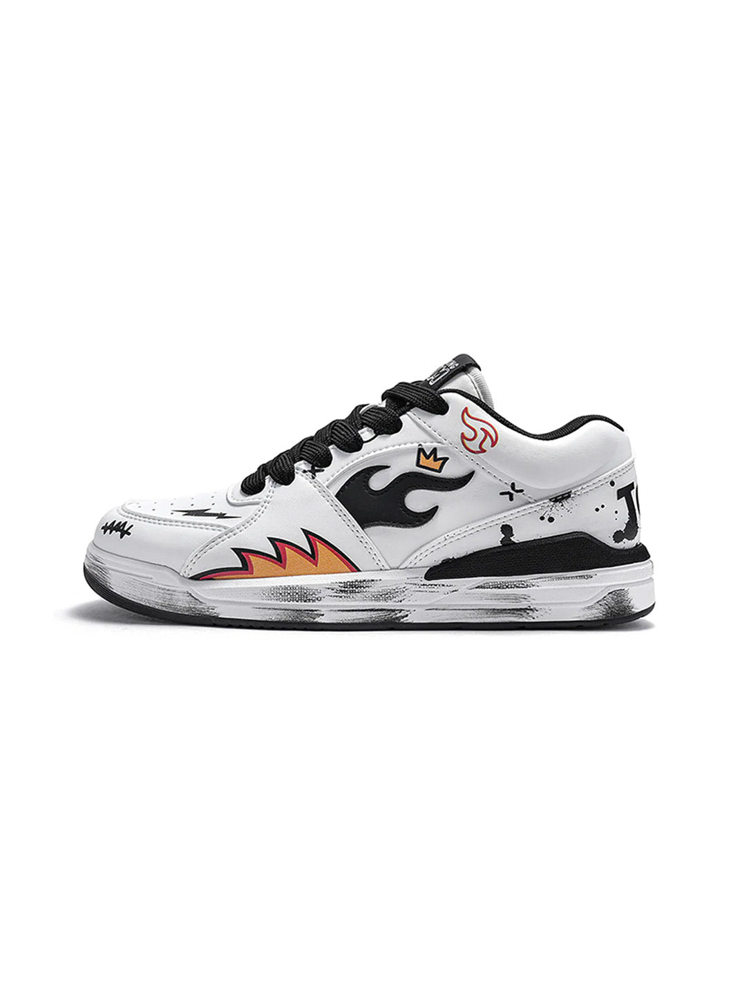 Scuffed Flame-Graphic Court Sneakers