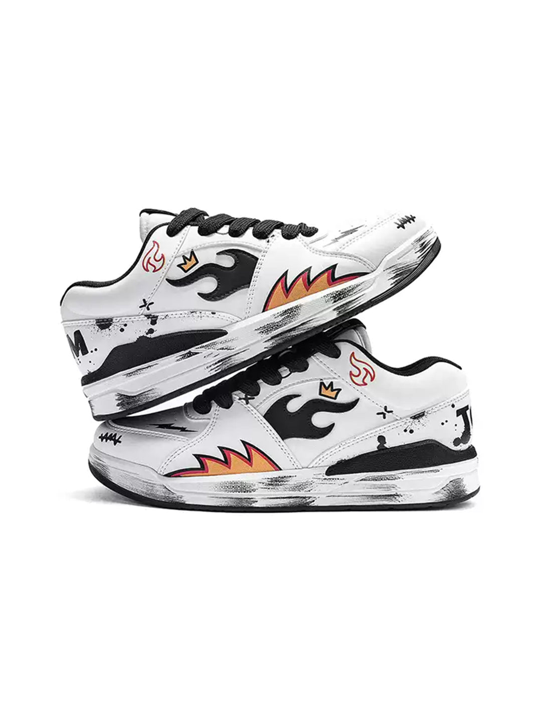 Scuffed Flame-Graphic Court Sneakers - View 6