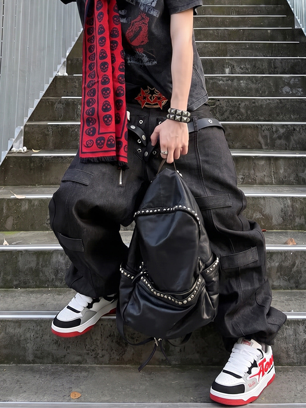 Oversized-Letter Colorblock Court Sneakers - View 3
