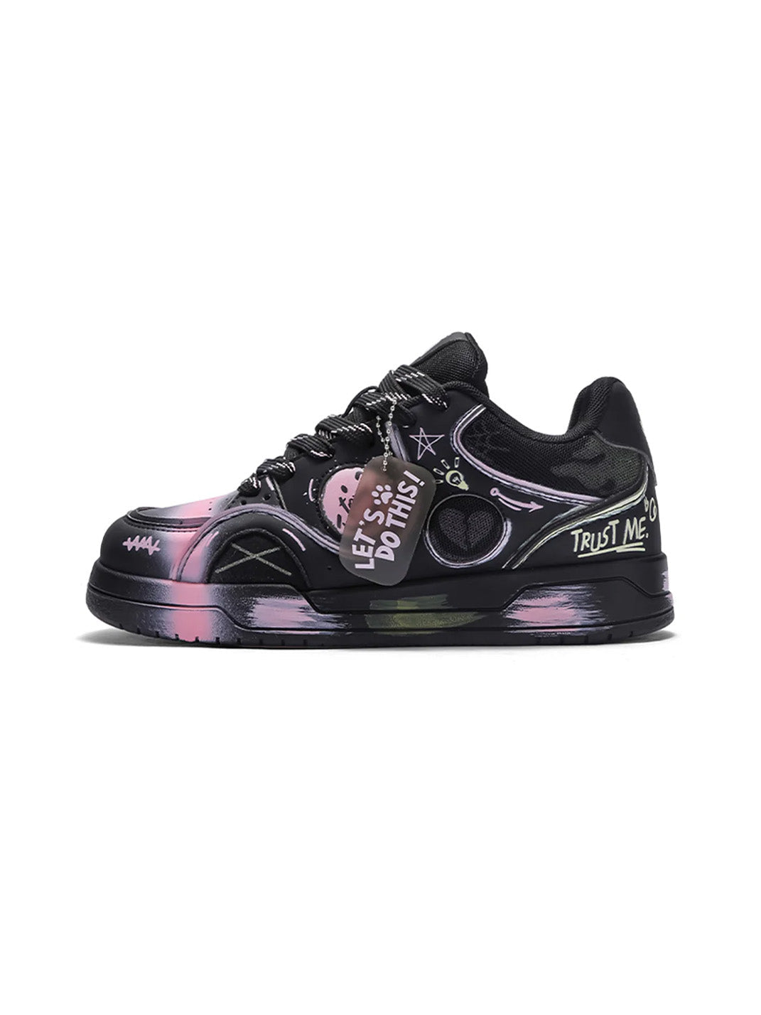 Heart-Graphic Contrast-Panel Low-Top Sneakers