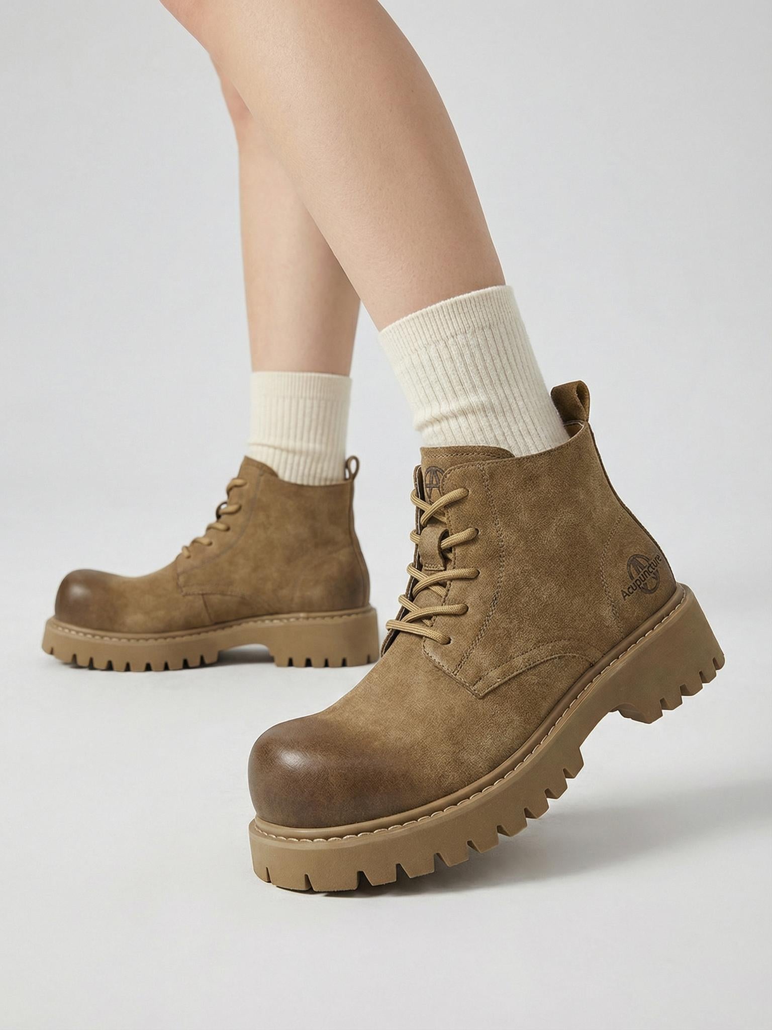 Tan Round-Toe Lug-Sole Work Boots - View 2