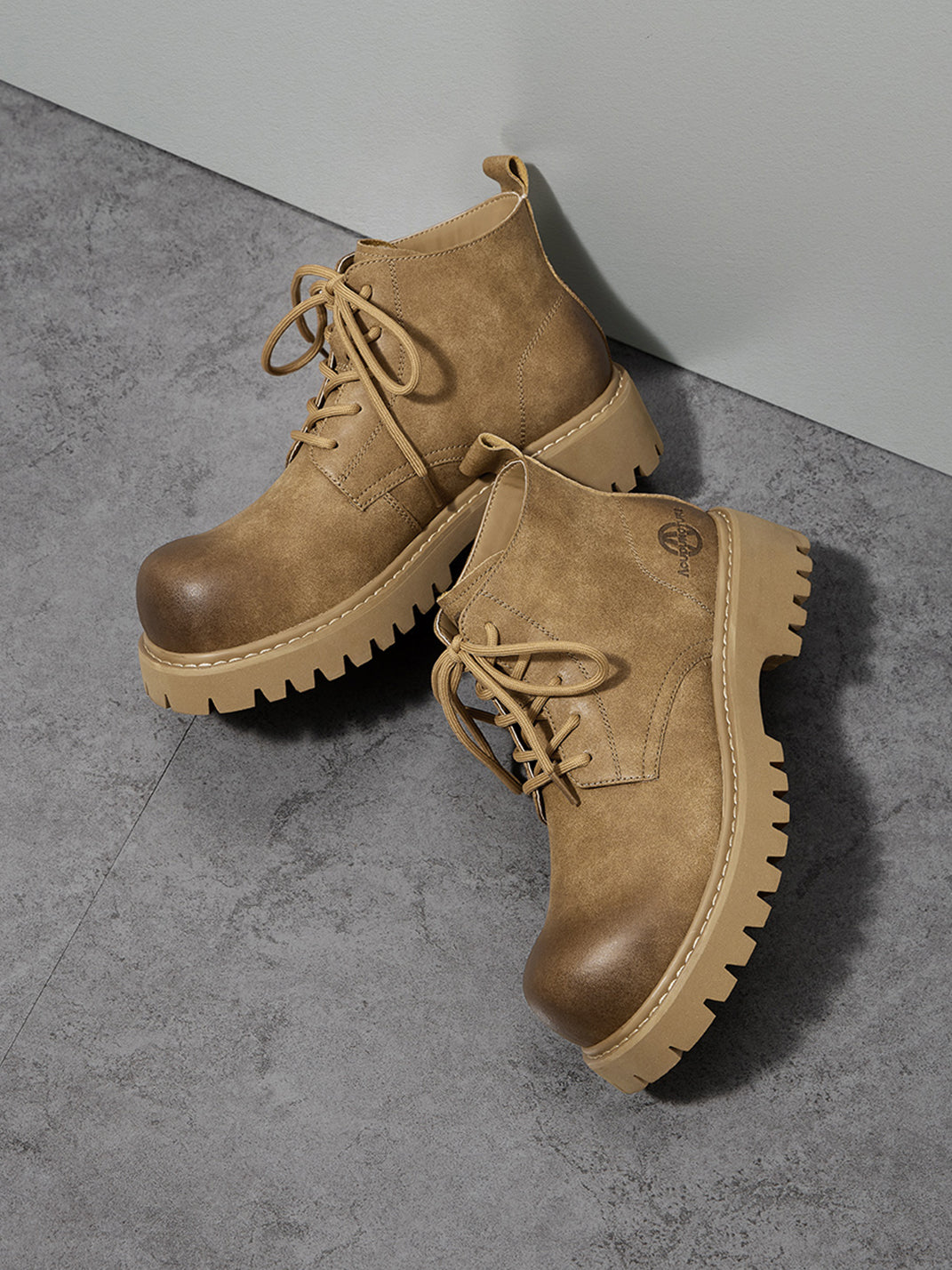 Tan Round-Toe Lug-Sole Work Boots - View 10