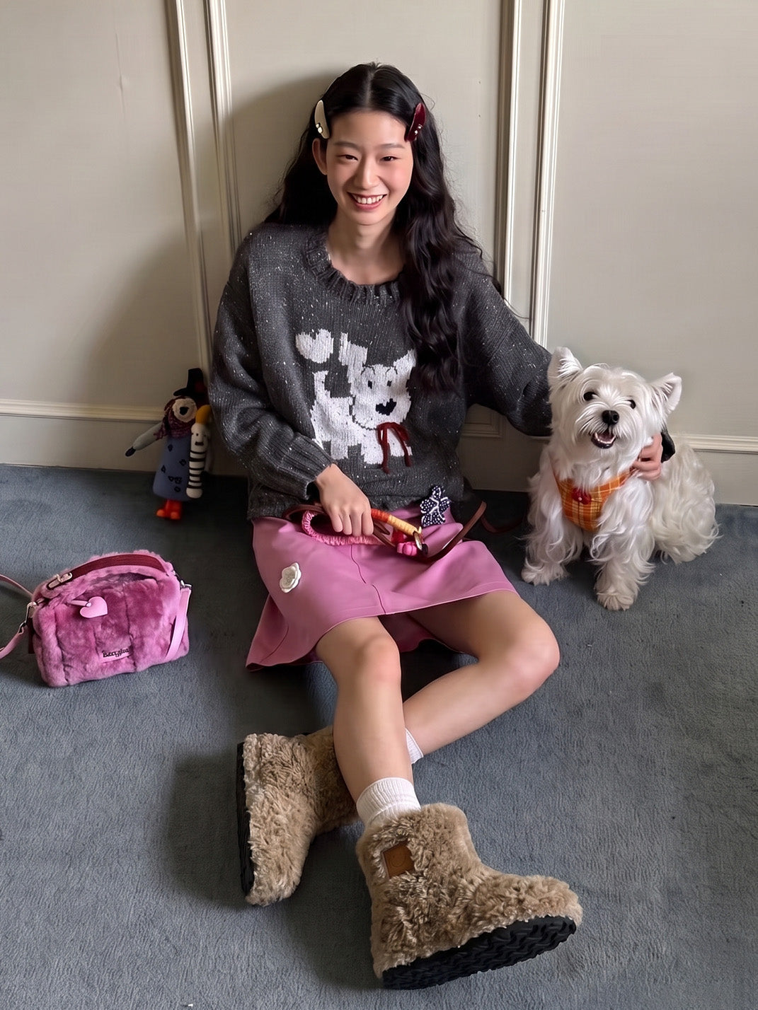 Teddy Bear Plush Platform Ankle Boots - View 8