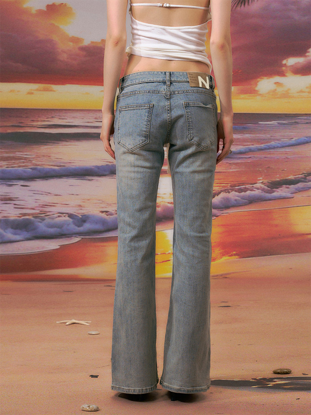 Light-Wash Low-Rise Flared Jeans - View 3