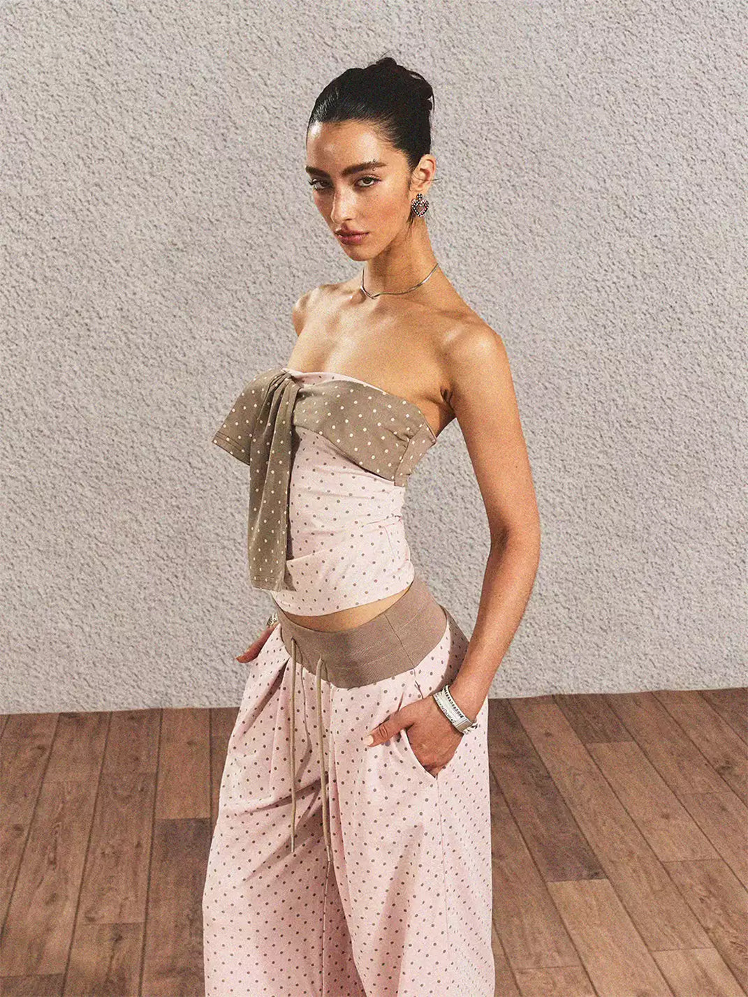Polka-Dot Tube Top, Blouse & Pants Separates