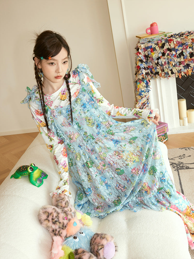 Mint Animal Print Ruffle Strap Dress