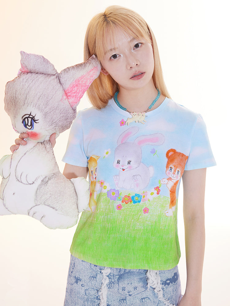 Bunny Garden Print Baby T-Shirt