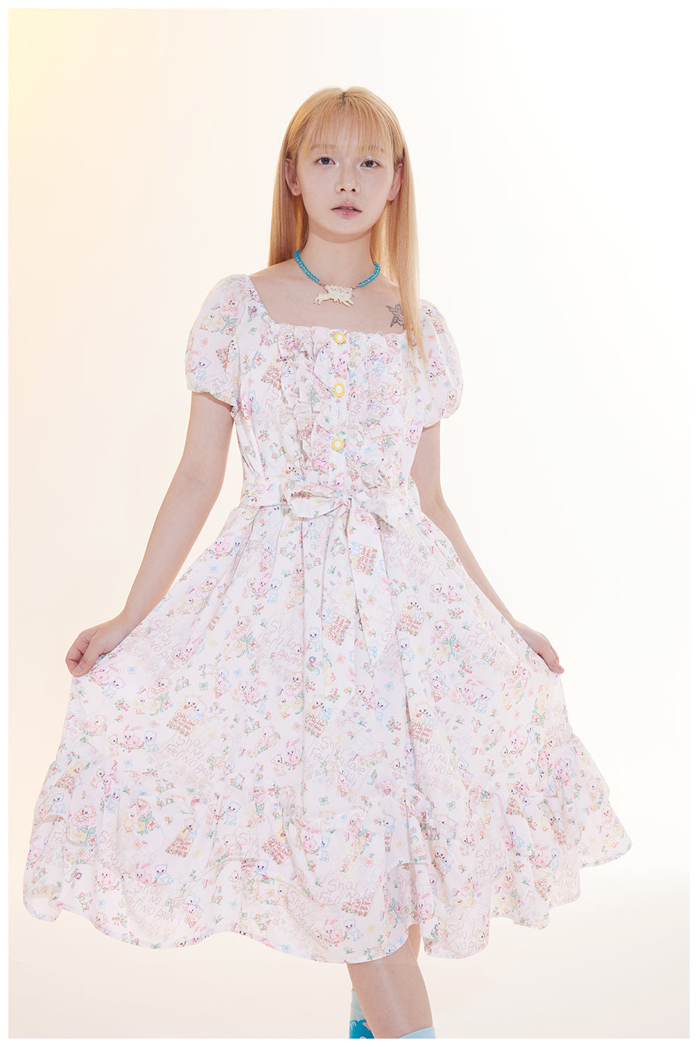 Sweet Floral Puff Sleeve Lolita Dress