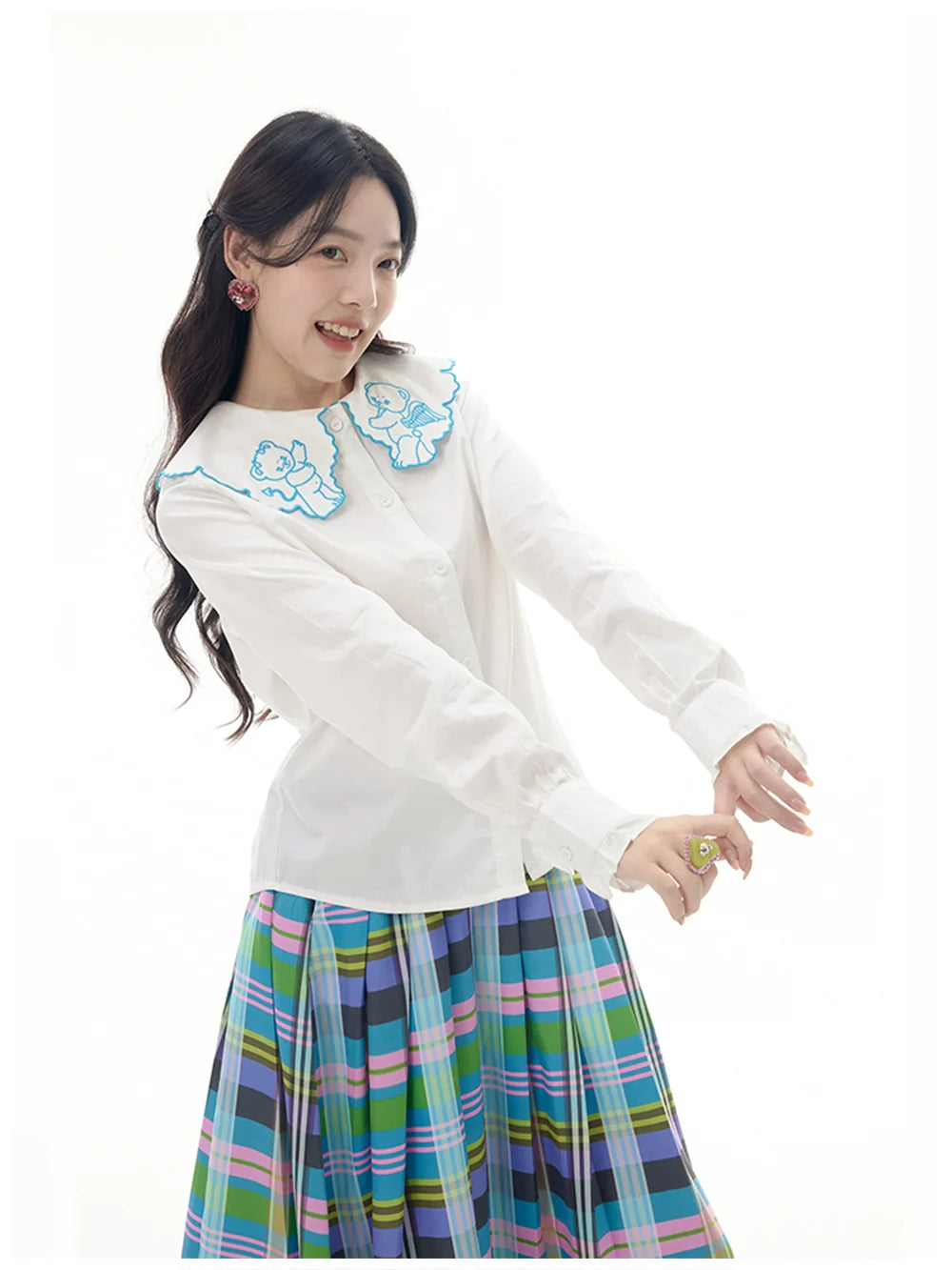 White Angel Embroidered Button Down Shirt