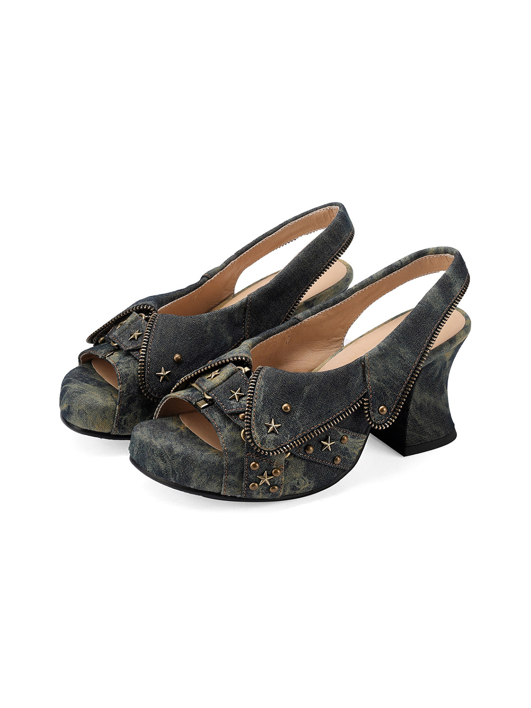 Studded Western Peep-Toe Slingback Heels - View 4