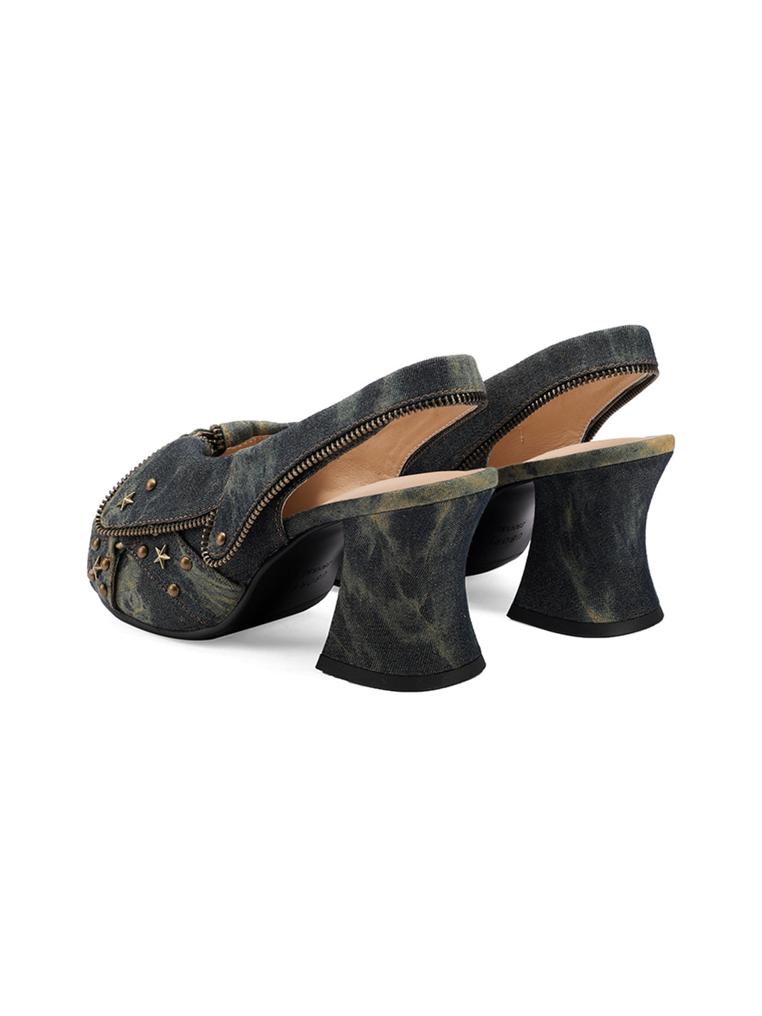 Studded Western Peep-Toe Slingback Heels - View 7