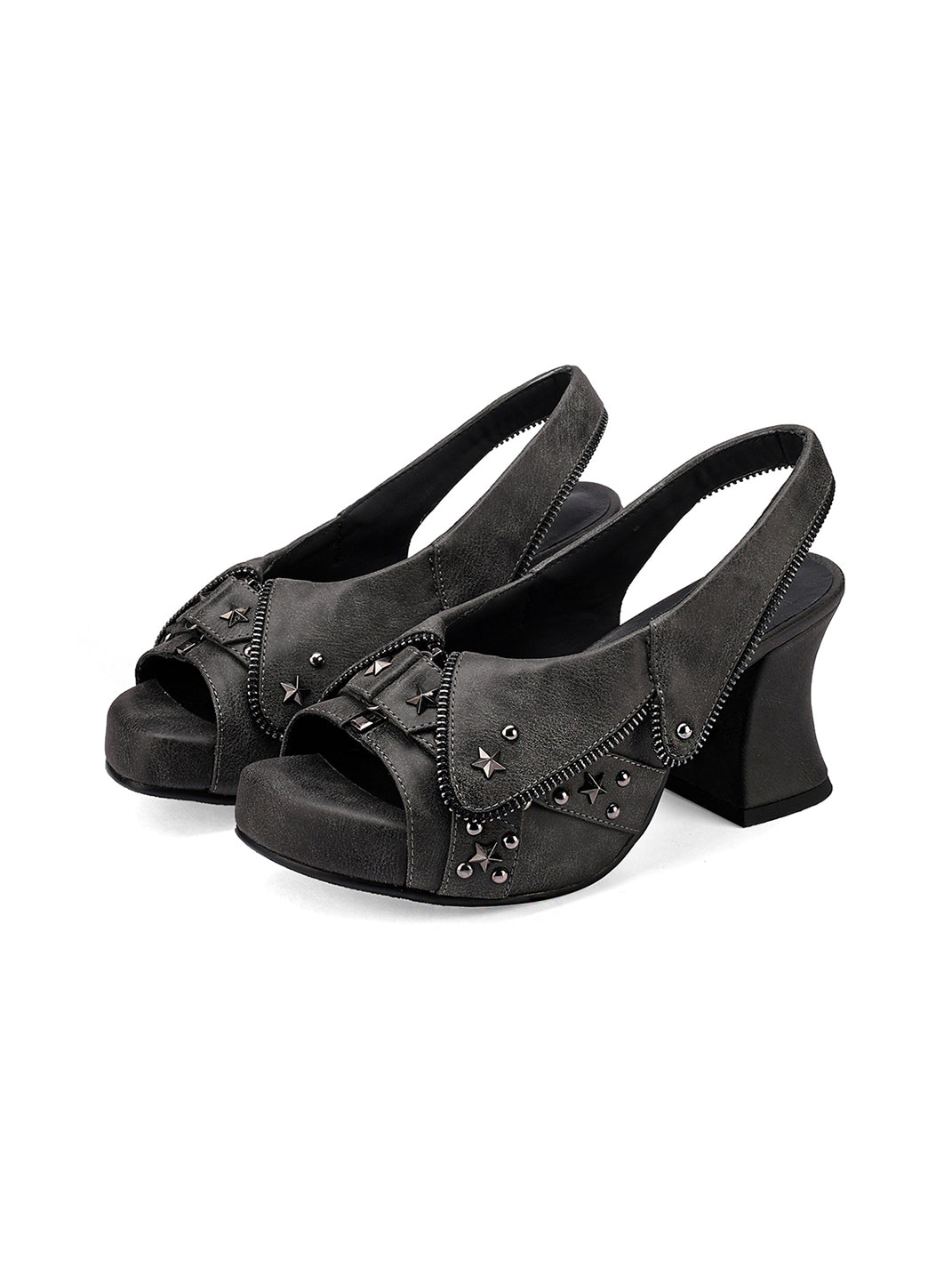 Studded Western Peep-Toe Slingback Heels - View 8