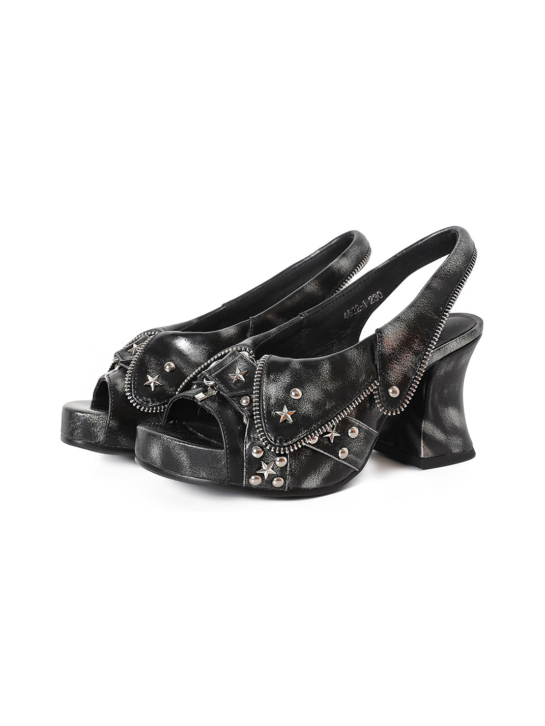 Studded Western Peep-Toe Slingback Heels - View 9