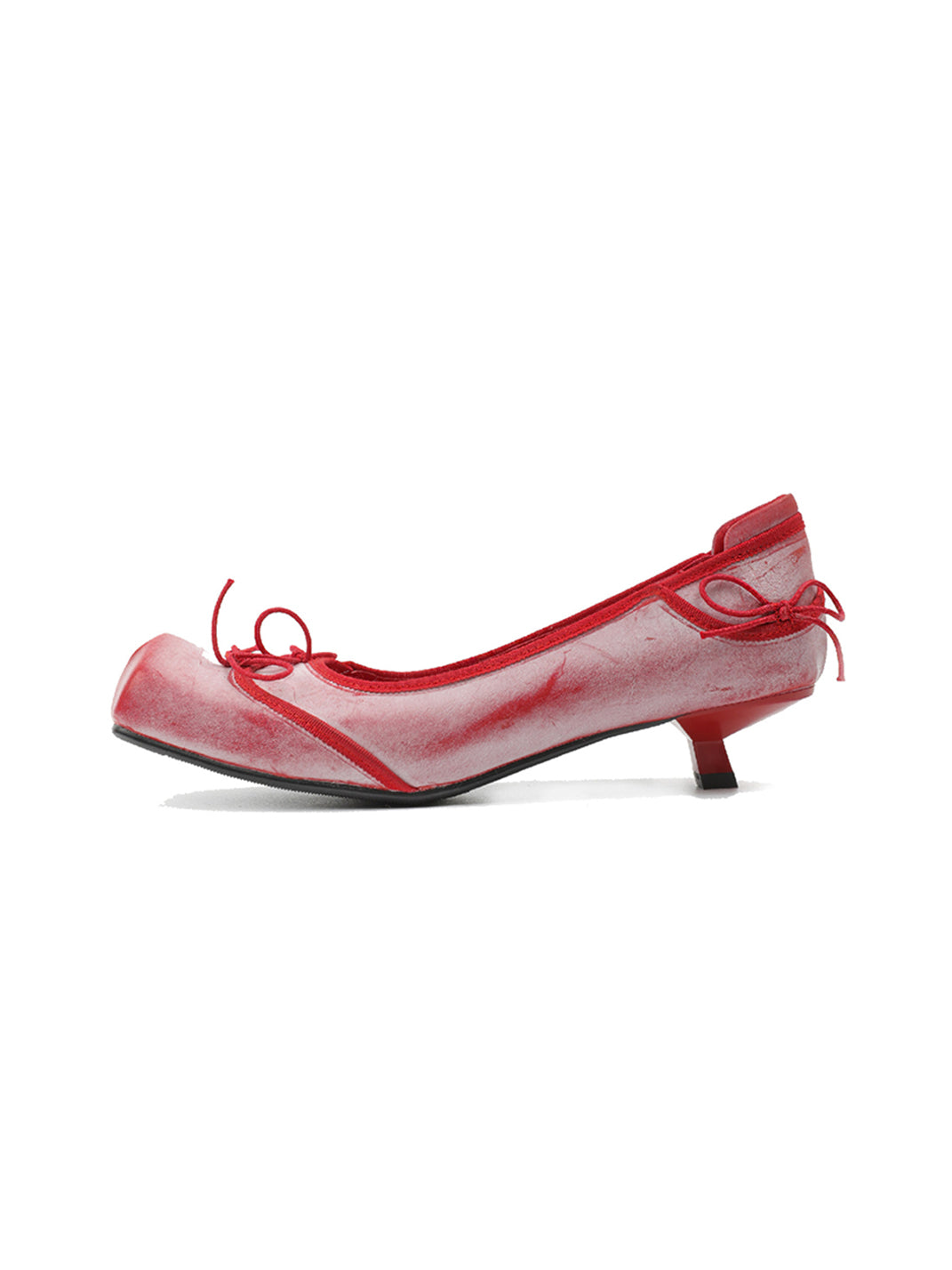 Square-Toe Mesh Bow Kitten-Heel Flats