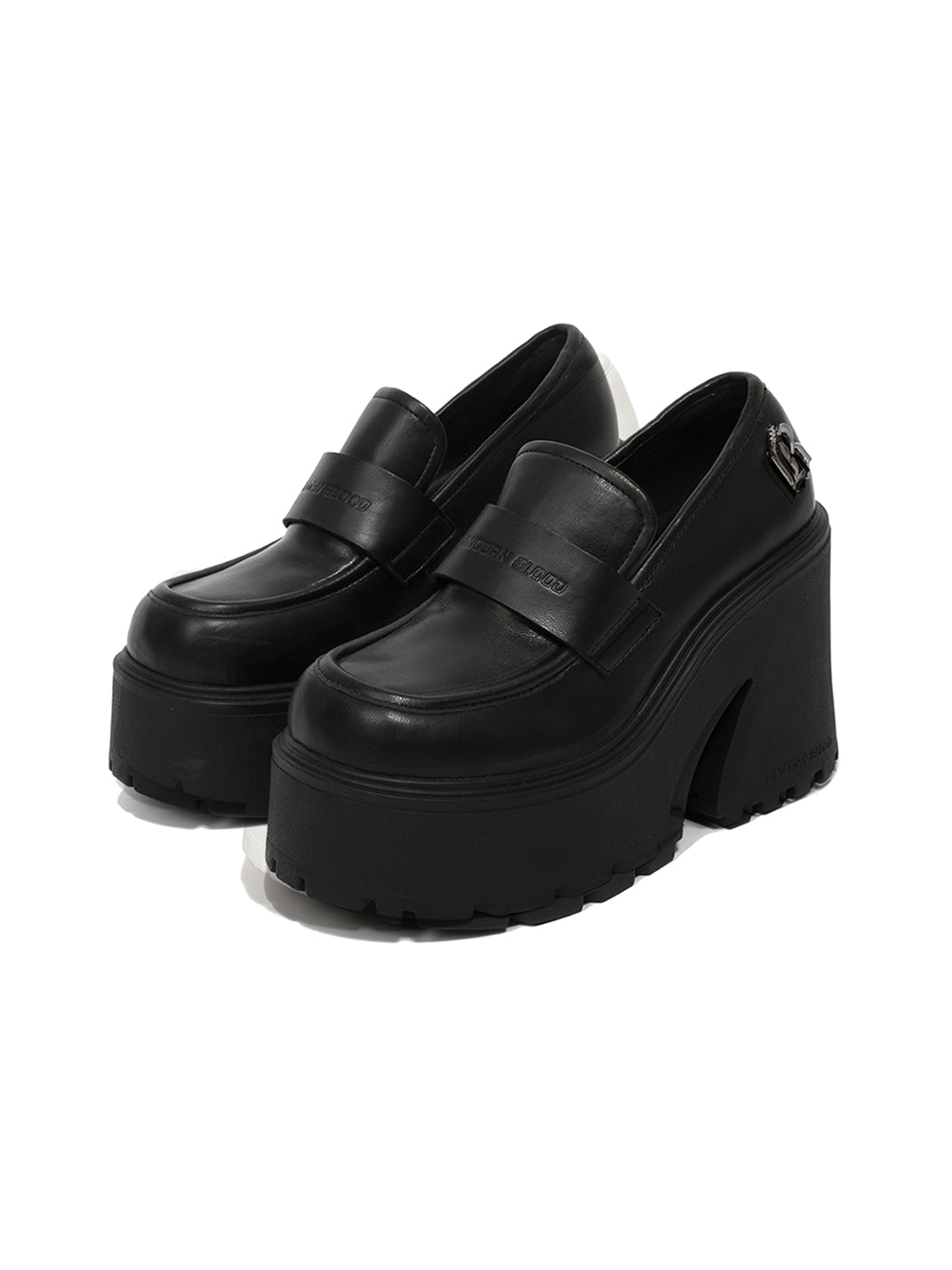 Black Lug-Platform Block-Heel Loafers - View 2