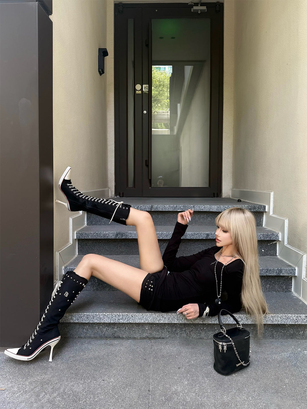 Corset-Lace Knee-High Heeled Boots - View 3