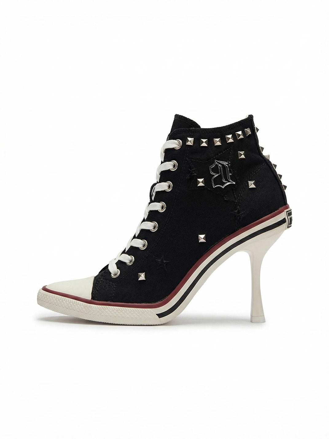 Studded Canvas High-Heel Sneaker Boots