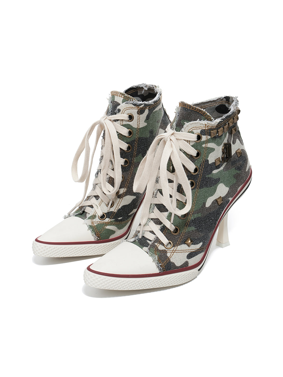 Studded Canvas High-Heel Sneaker Boots - View 14