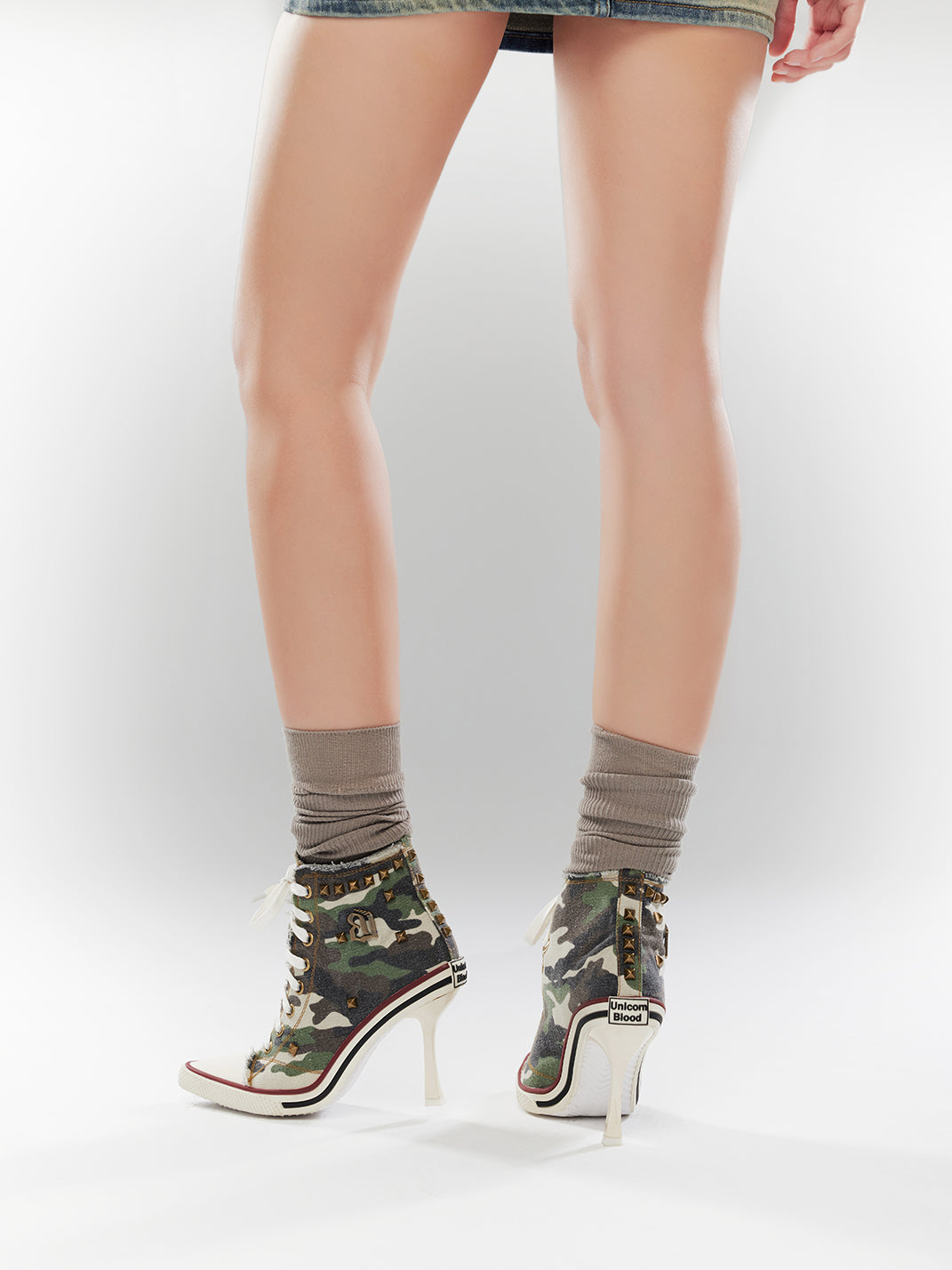 Studded Canvas High-Heel Sneaker Boots - View 19