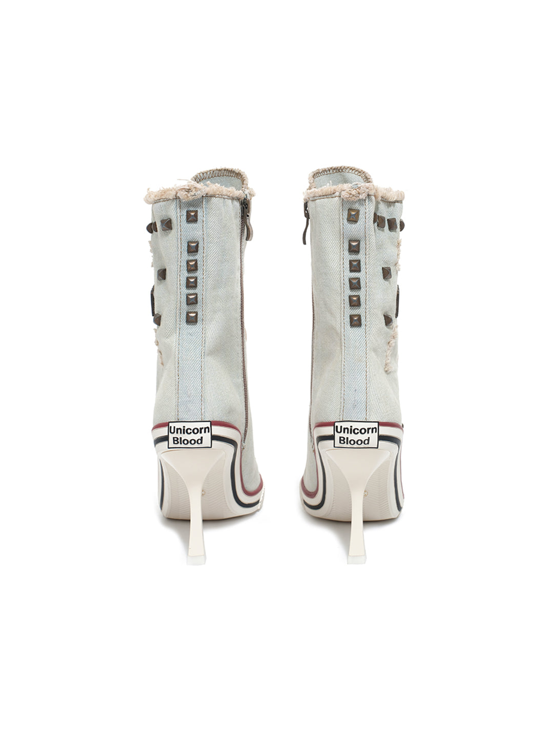 Distressed Studded Denim Platform Boots - View 9