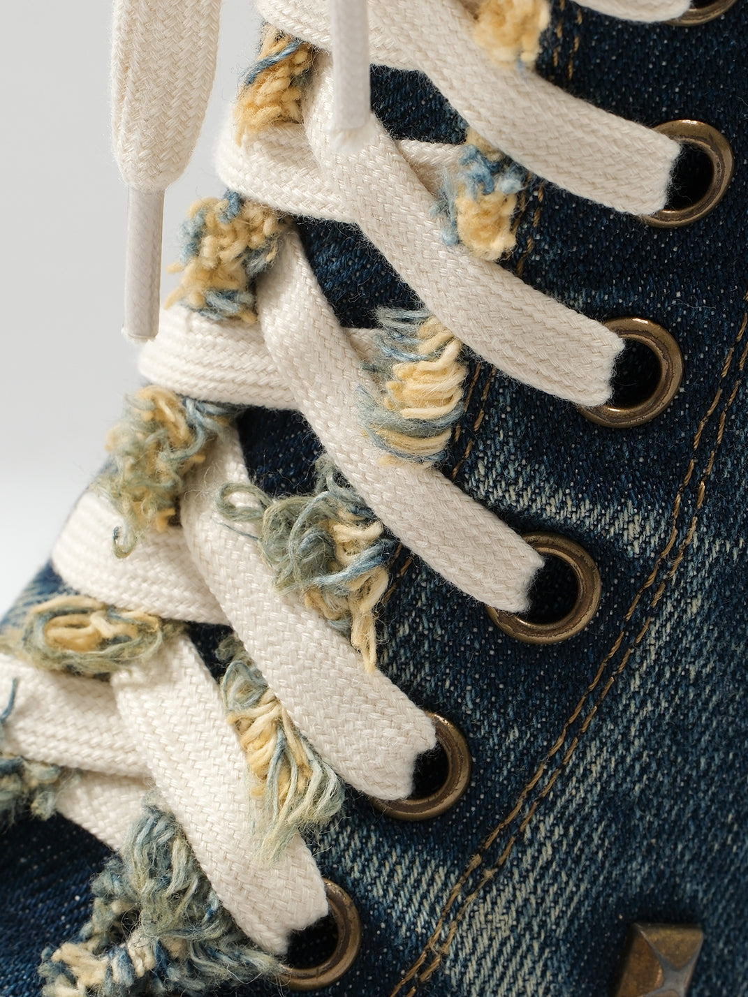 Distressed Studded Denim Platform Boots - View 19