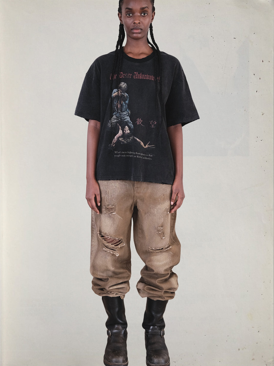 Desire Graphic Distressed Cotton T-Shirt - View 3