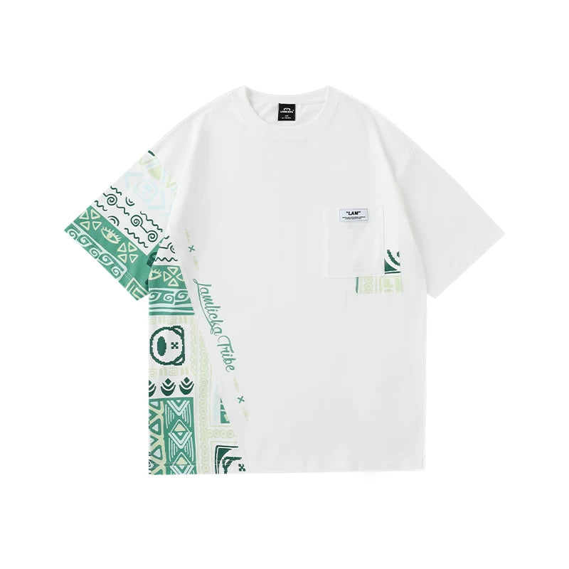 Ethnic Panel Oversized Cotton T-Shirt White color view