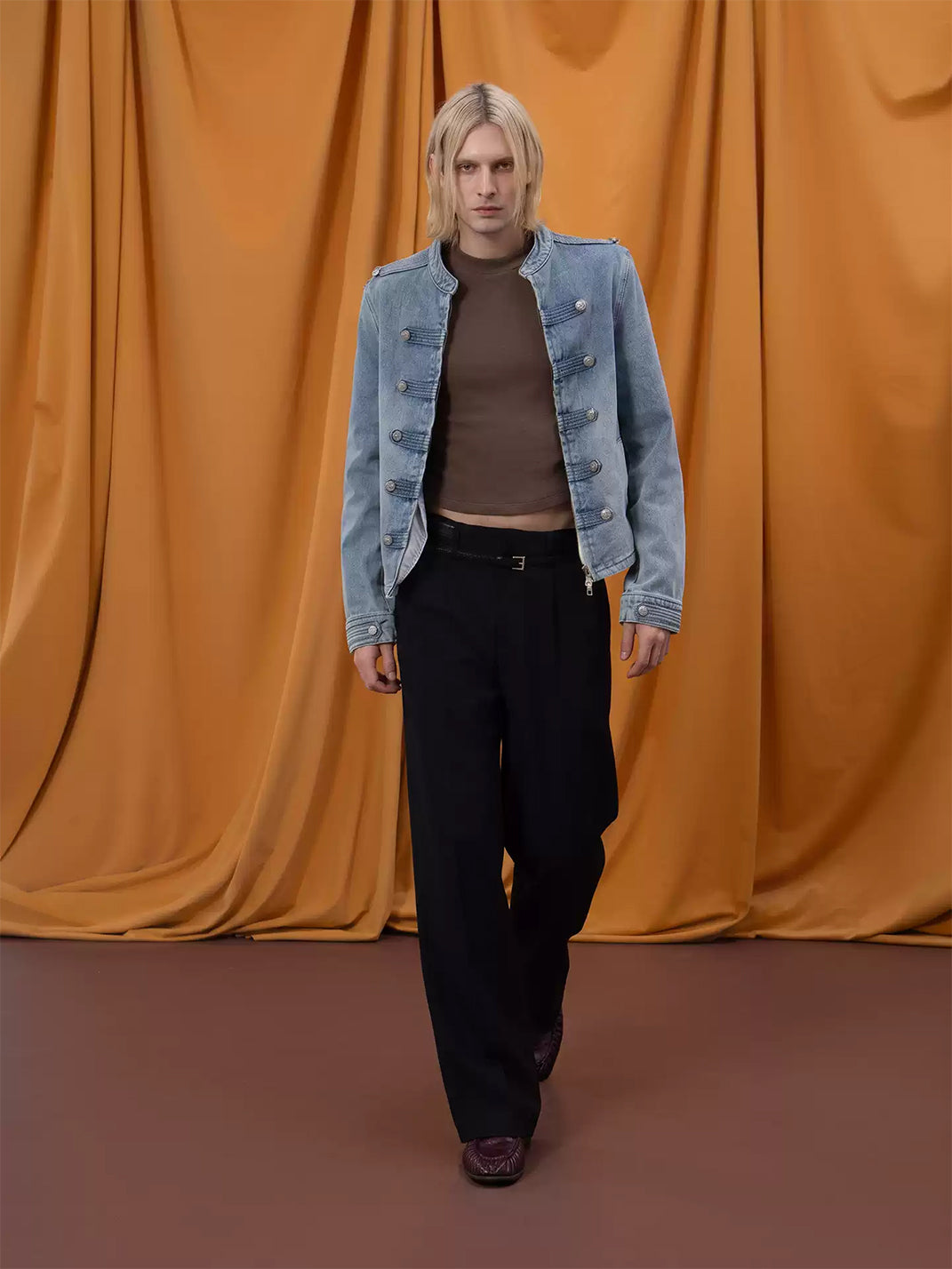 Washed Denim Epaulette Cropped Zip Jacket - view 6