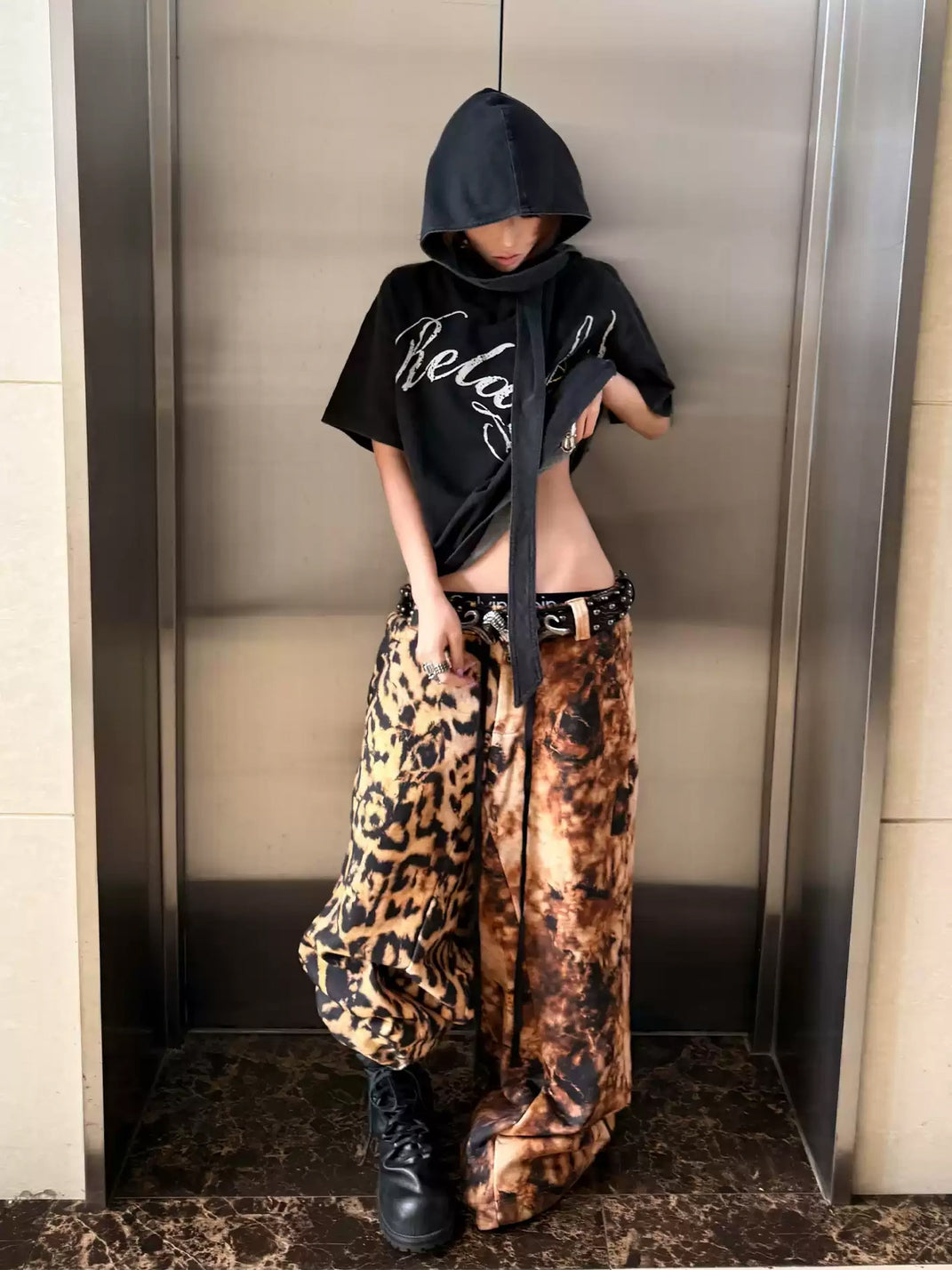 Weathered Leopard Wide-Leg Drawstring Pants — product view 6
