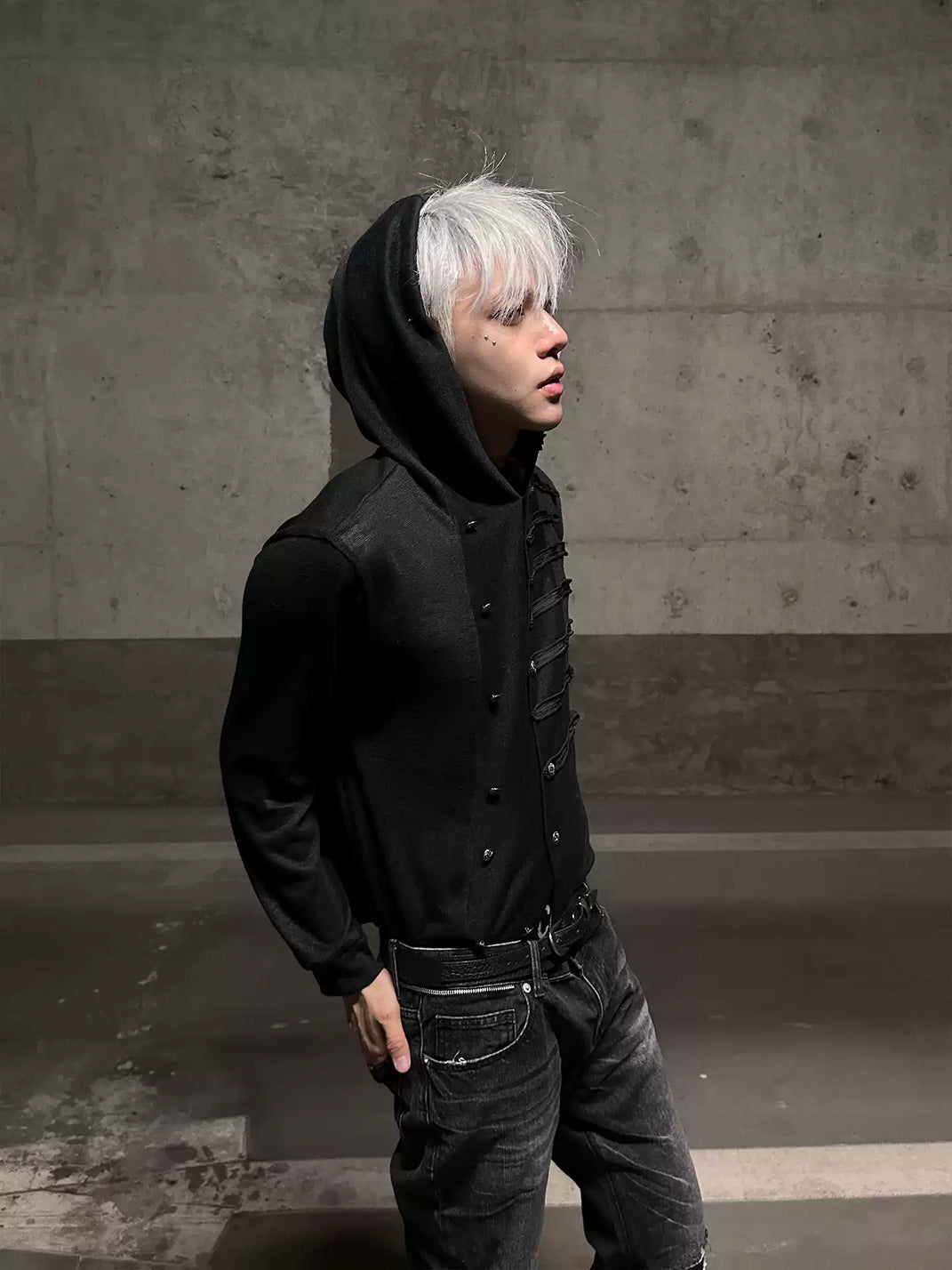Woven-Trim Cropped Double-Breasted Hoodie Jacket - View 2