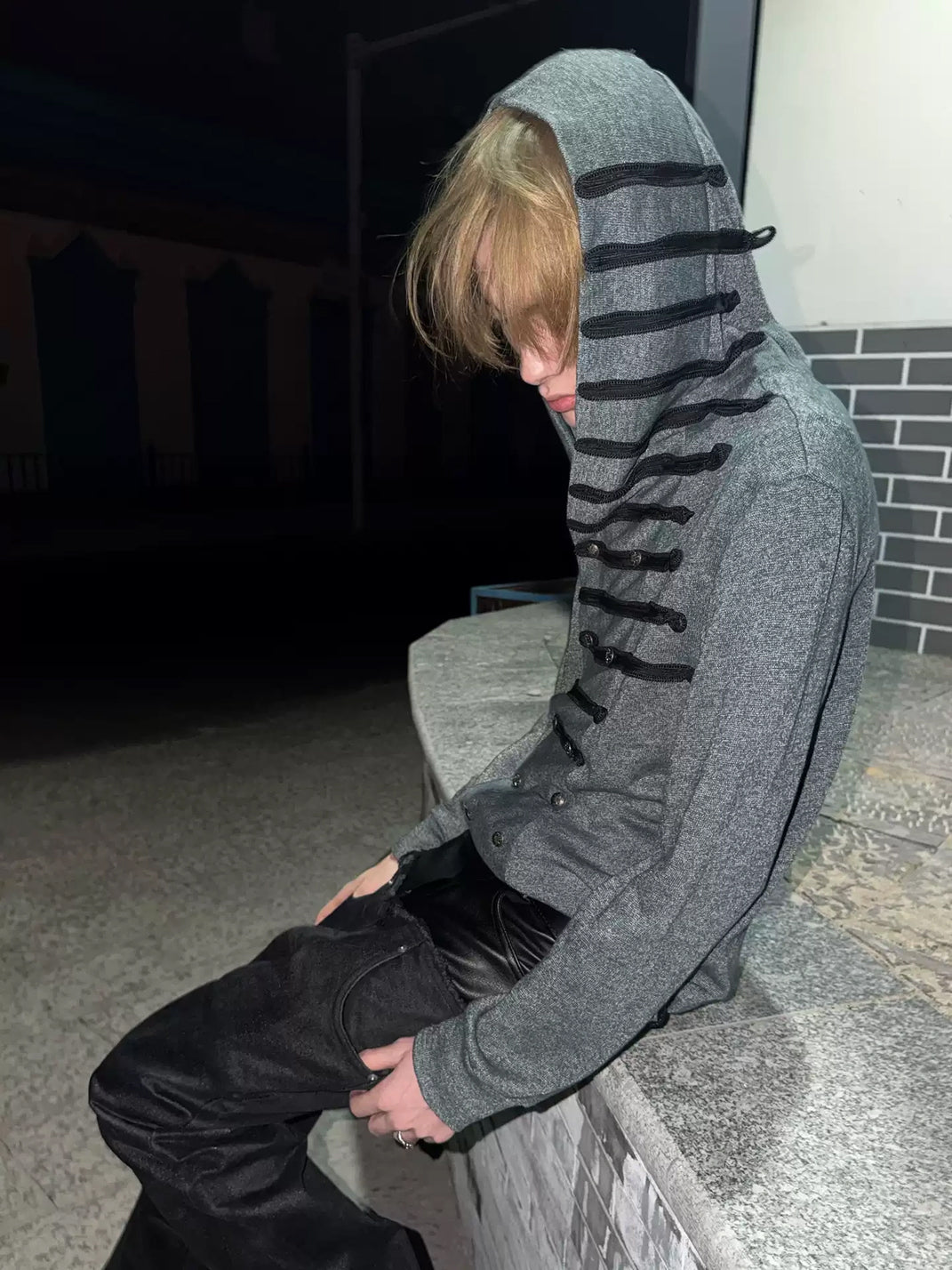 Woven-Trim Cropped Double-Breasted Hoodie Jacket - View 5