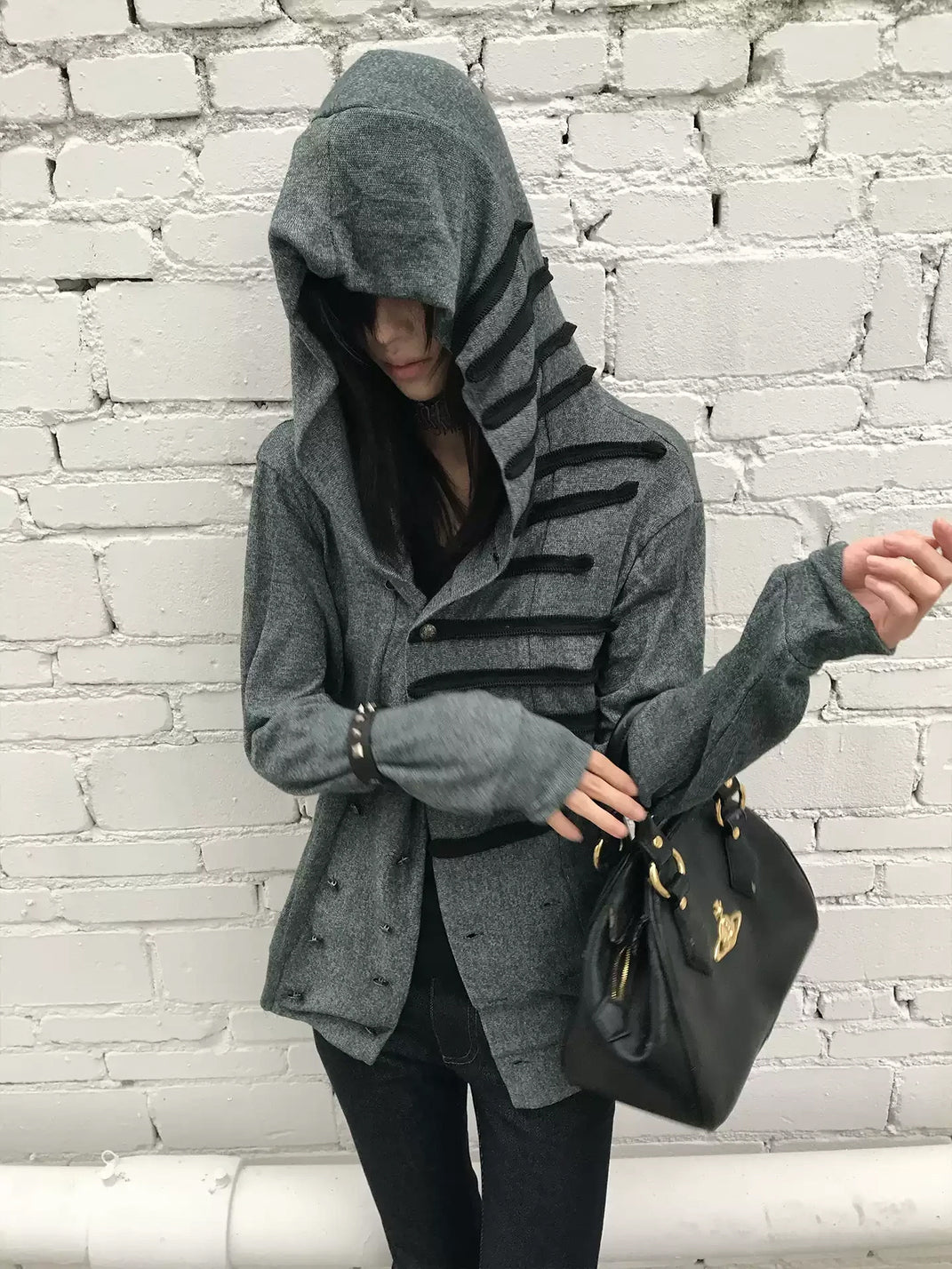 Woven-Trim Cropped Double-Breasted Hoodie Jacket - View 6
