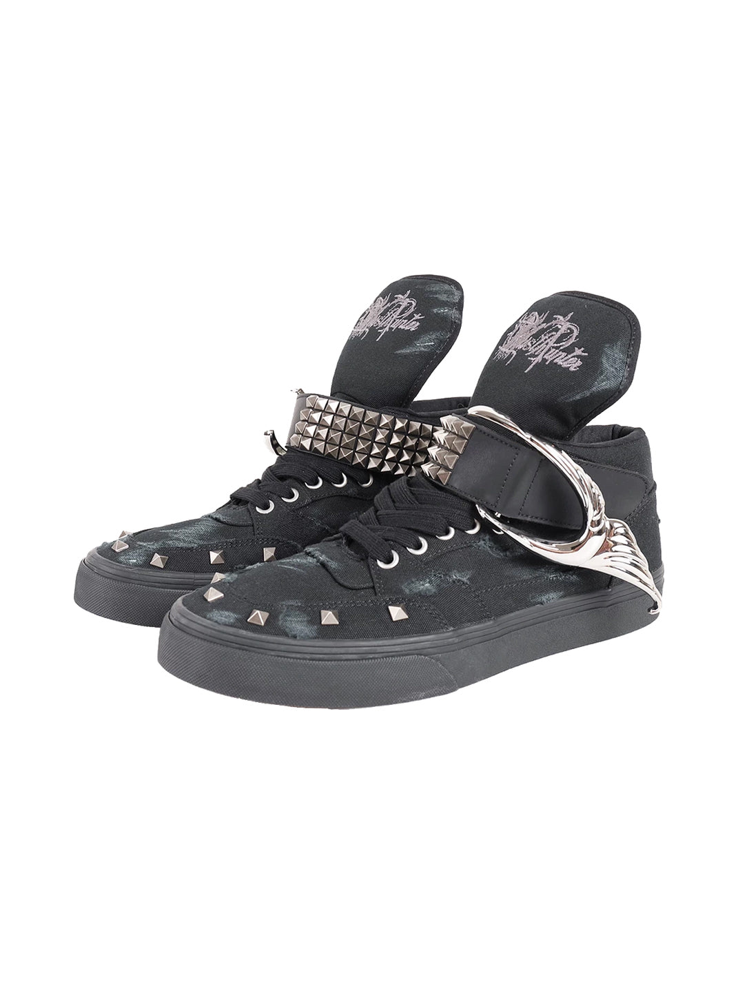Distressed Wing-Strap High-Top Canvas Sneakers