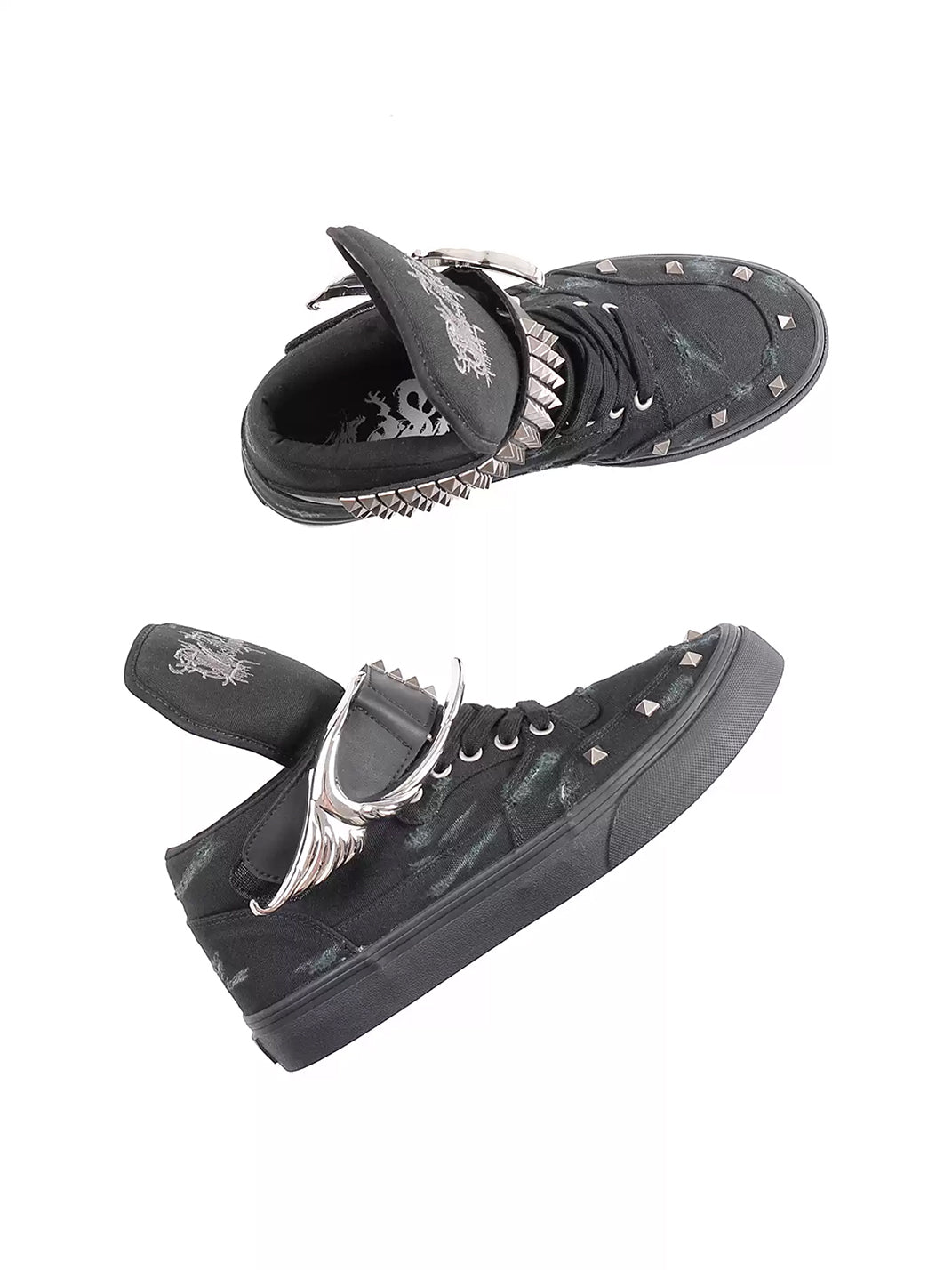 Distressed Wing-Strap High-Top Canvas Sneakers - View 3