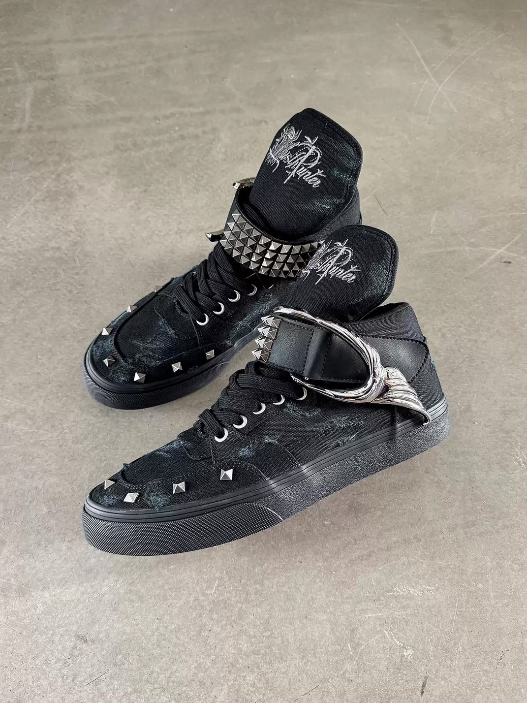 Distressed Wing-Strap High-Top Canvas Sneakers - View 4
